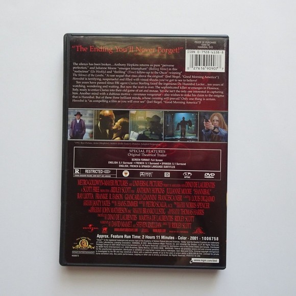 🍿Hannibal DVD, 2004 Hannibal Lecter Anthony Hopkins Julianne Moore - Picture 2 of 3